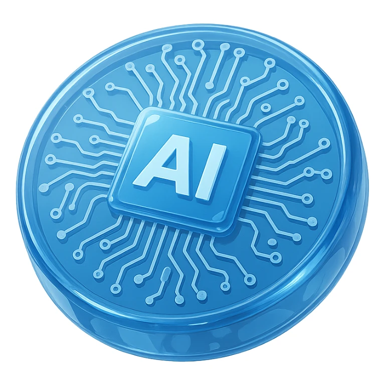 circular circuit board design with 'AI' in the center, detailed electronic patterns sticker