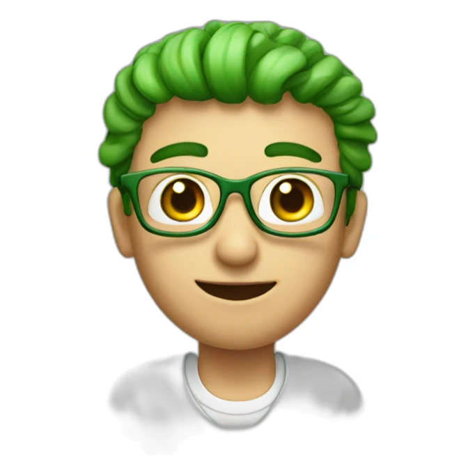 a man, green rubies on his head, waving hello, wearing glasses sticker
