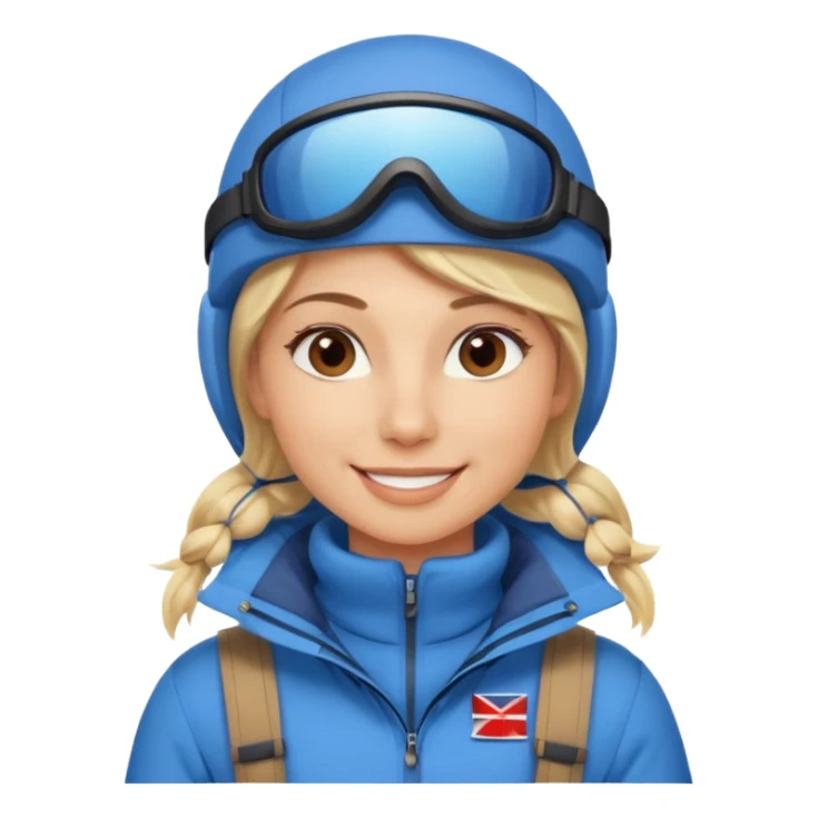 Luxury blonde model, brown eyes, polar explorer, blue clothes, skiing clothes sticker