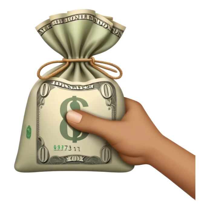 a hand holding a bag of money sticker