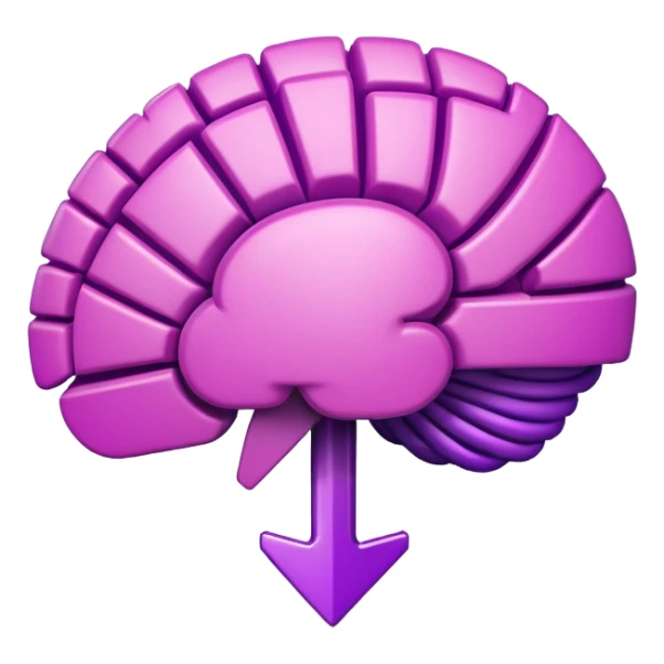 Horizontal large purple arrow symbol with cartoon brain on it sticker