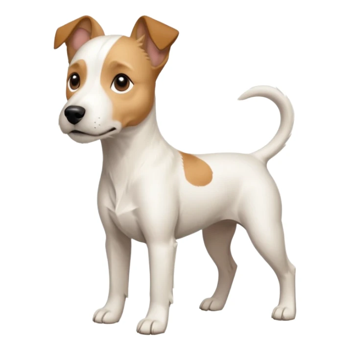 a full body facing front on of a buff white parson russell terrier looking dog the size of a kelpie with light brown long ears and a light brown patch on one eye and a large snout. the rest of the dog is completely white.  sticker