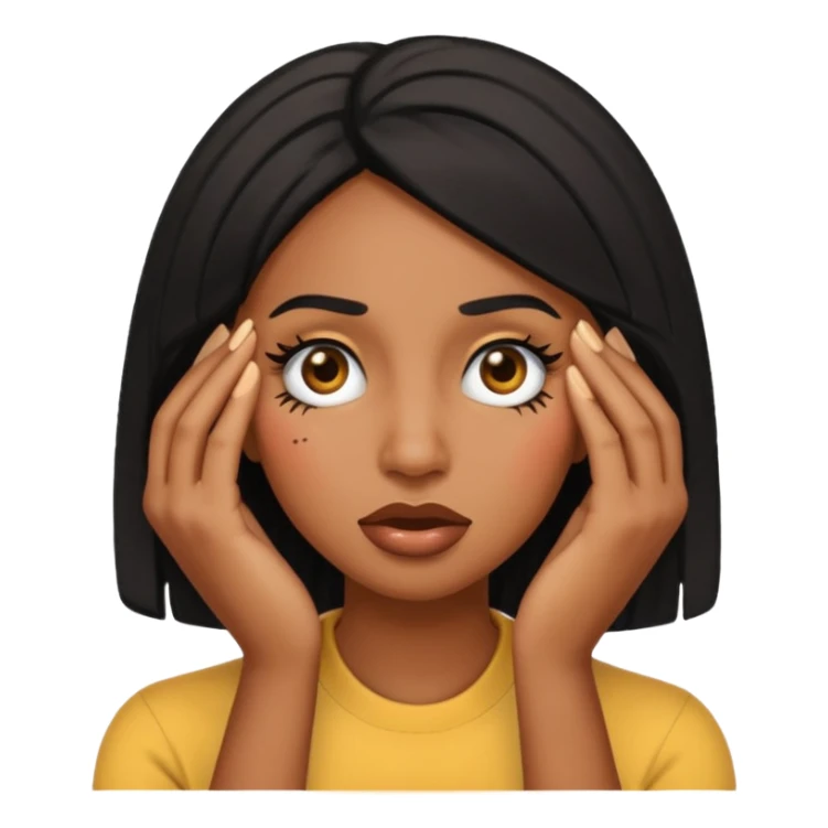 black baddie with thick lashes facepalming, playful, emoji style sticker