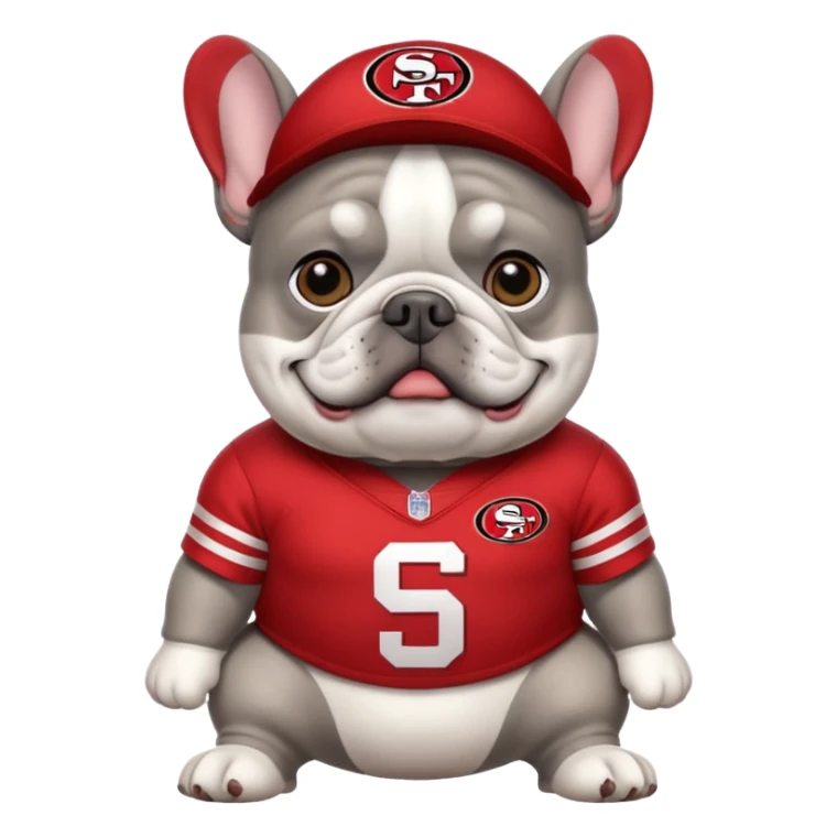 Fat gray French bulldog in 49ers uniform  sticker