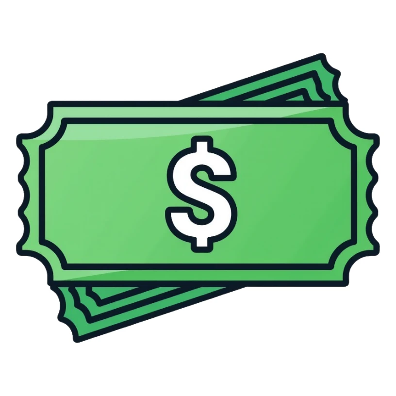 A green raffle ticket with a number on it, green color scheme sticker