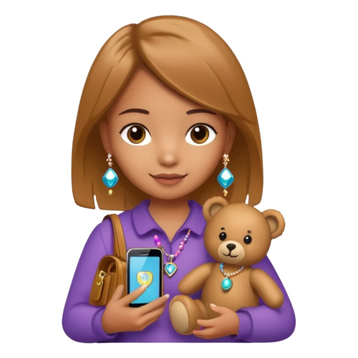 new mobile phone adorned with sparkling beads, and a teddy bear key-ring which attached to her handbag sticker