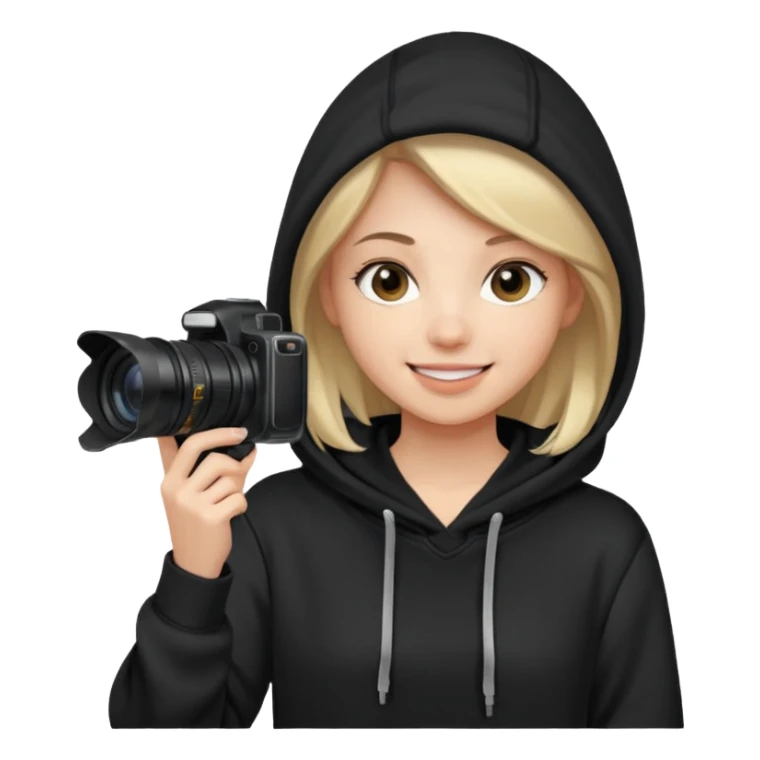 Young female, holding camera, black hoodie sticker