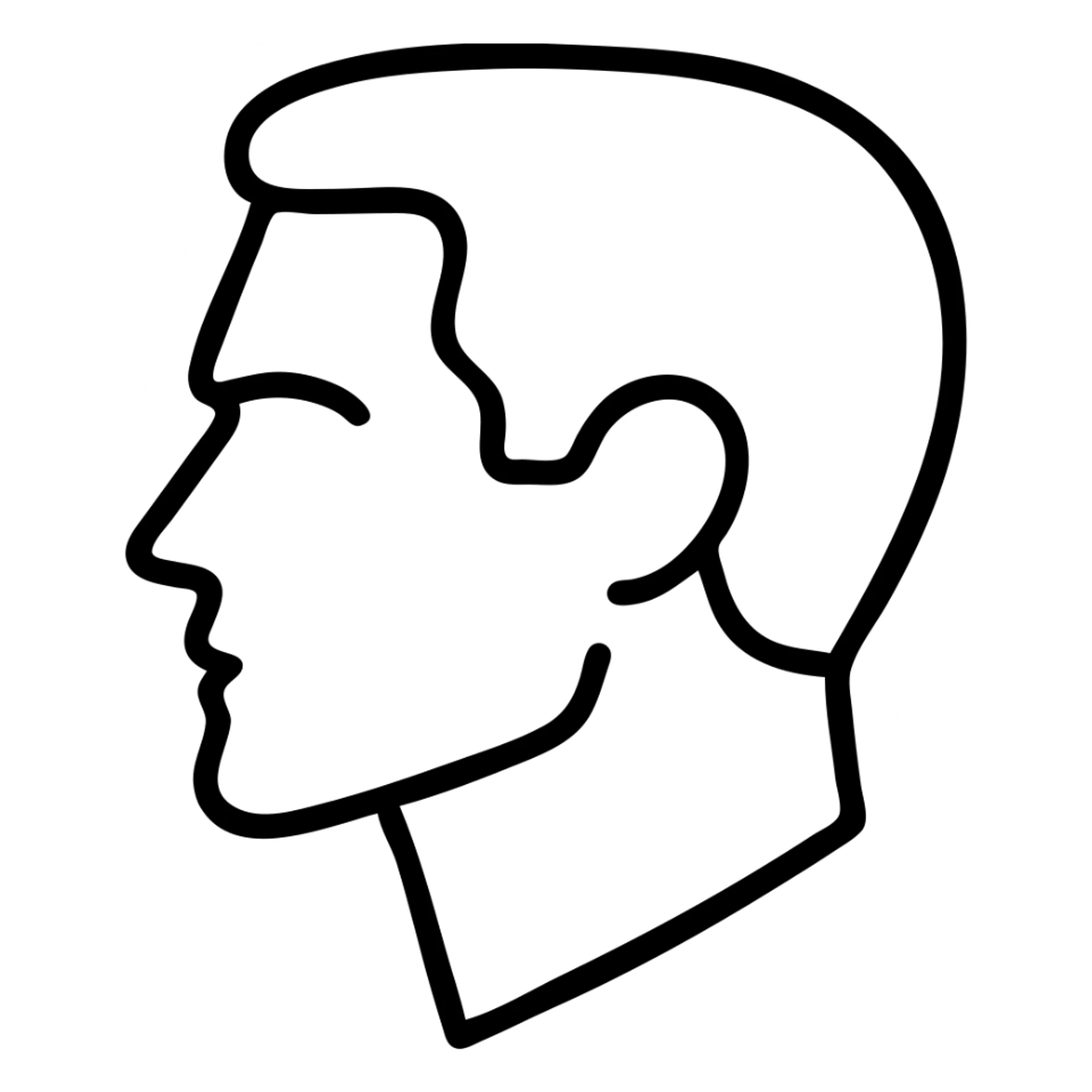 Make the jawline even sharper while keeping the minimalist outlined icon style with no background. sticker