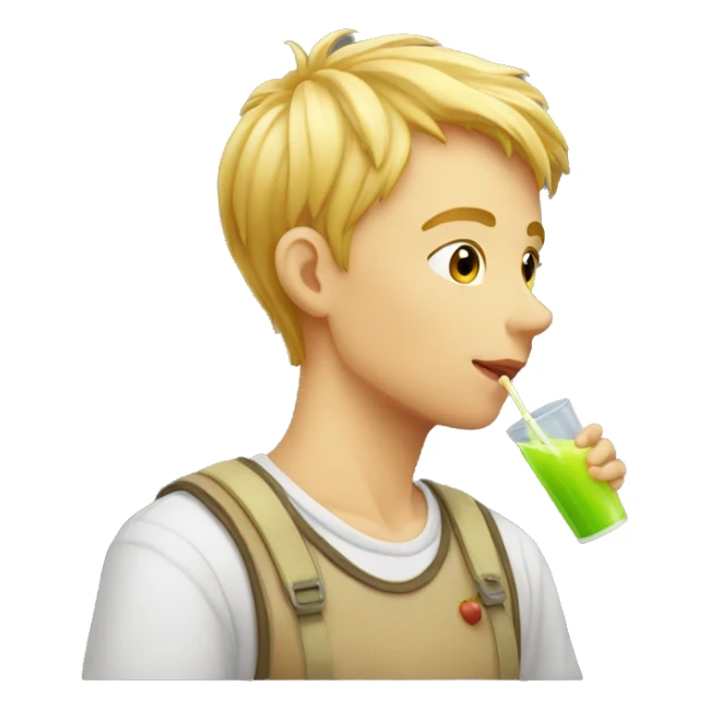 A blonde boy sucking juice with a straw, profile view sticker