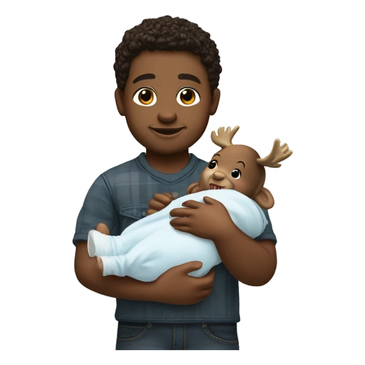 Live moose holding a lifelike boy baby doll sticker