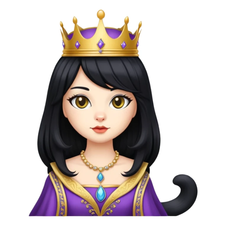 cat in royal queen attire, long flowing black wig sticker