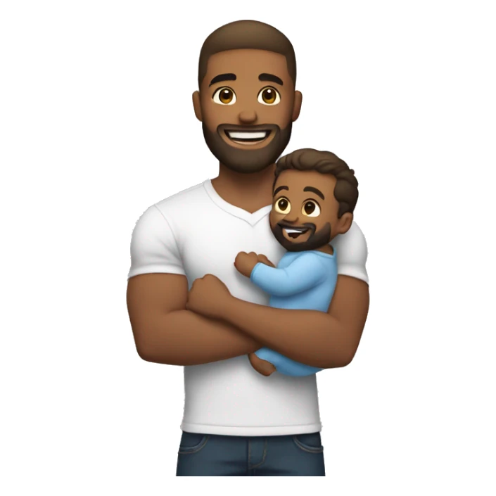 muscular boy with beard smile holding baby sticker