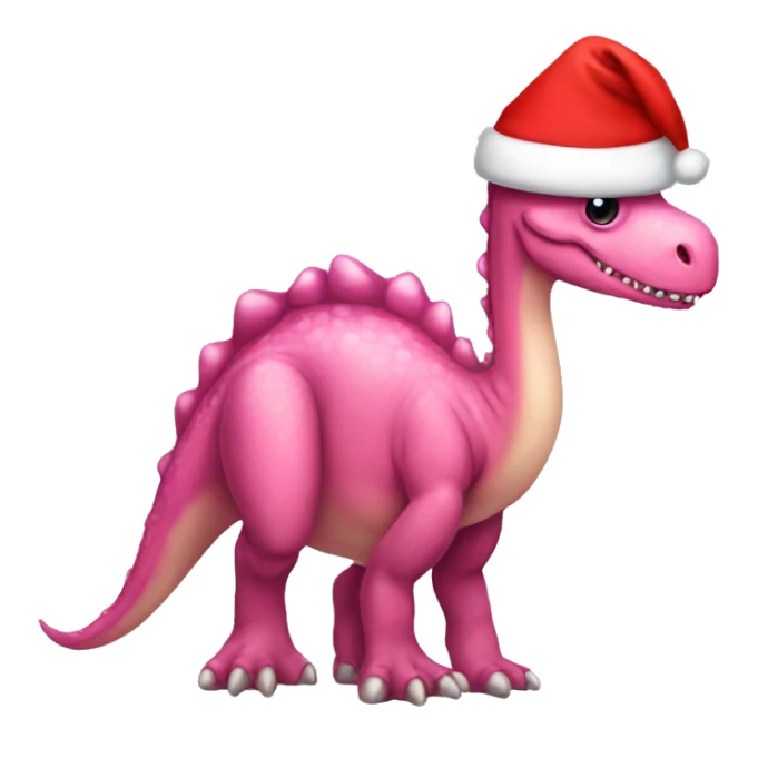 Pink Dino wearing a red bow and Santa hat sticker