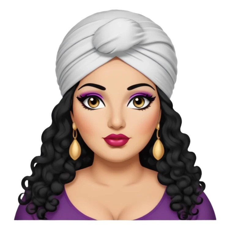 big plus size, arab, long black curly hair, baddie,pretty, makeup, lipgloss, black eyeliner, turban
 sticker