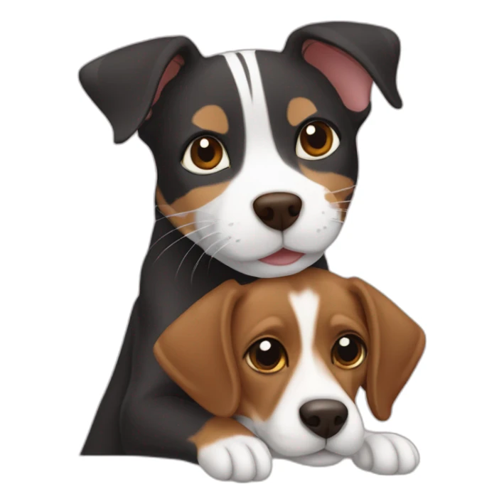 Black mackerel tabby cat hugging brown Jack Russell dog sticker