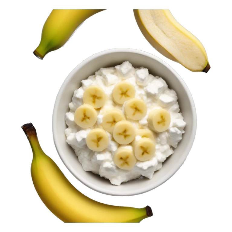 Cottage cheese in a bowl with banana slices as a topping sticker
