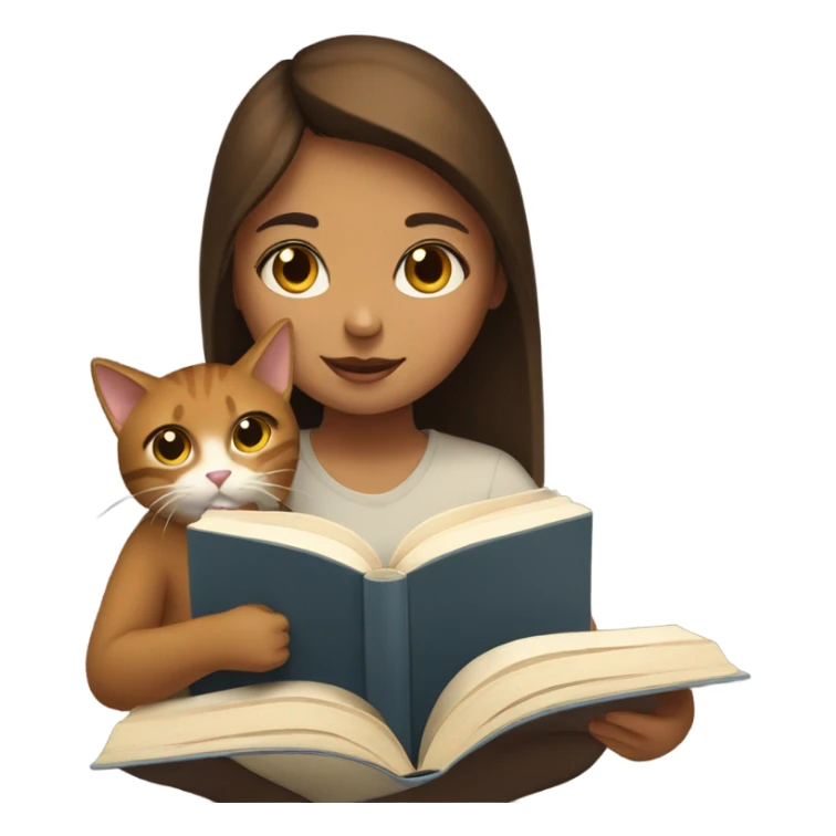 Girl reading book with your cat brown and white sticker