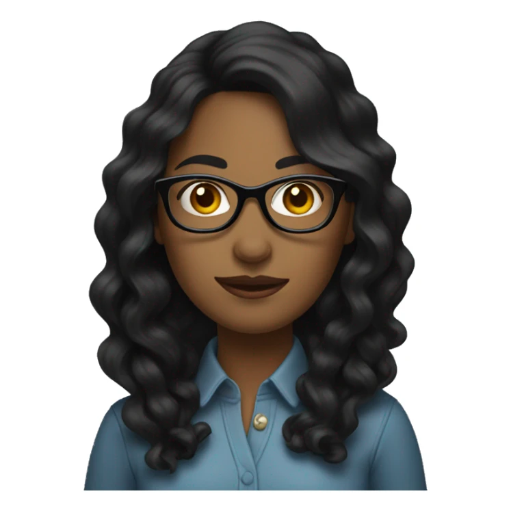 woman, long little bit wavy black hair, glasses sticker