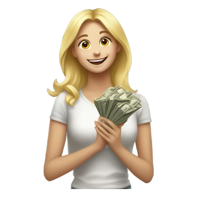 Blonde girl winning money sticker