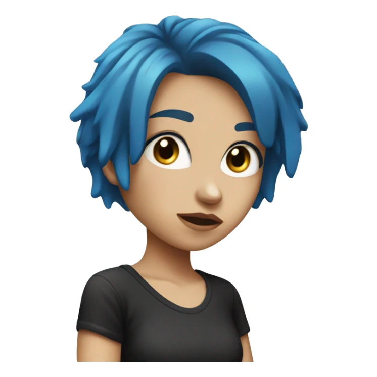 girl with blue hair and empty white eyes in a black T-shirt sticker