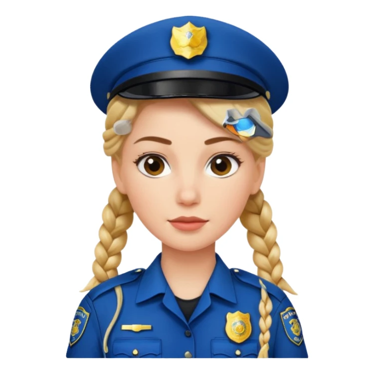 white woman, braided hair, wear police's uniform sticker