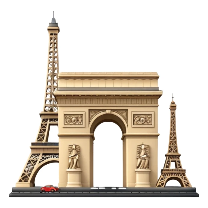 arc de triomphe and eiffel tower together, simple and iconic emoji sticker