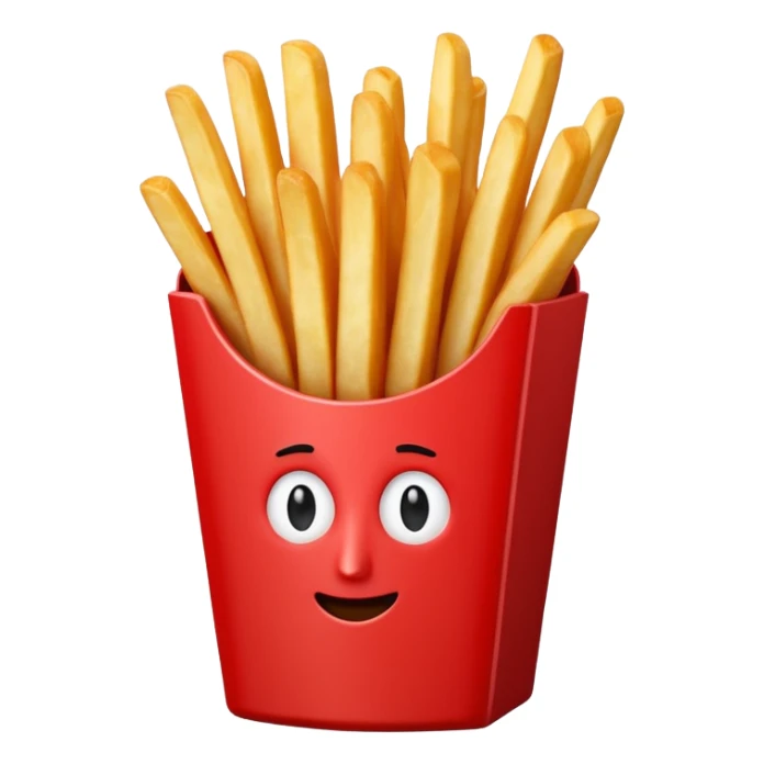 stylized red french fries container with fries inside, no faces, no logos, no extras, just the container and fries sticker