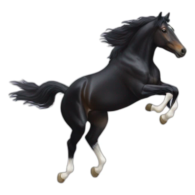 a BLACK HORSE JUMPING AN OBTACLE, THE HORSE HAS A WHITE BLAZE AND THREE WHITE SOCKS sticker