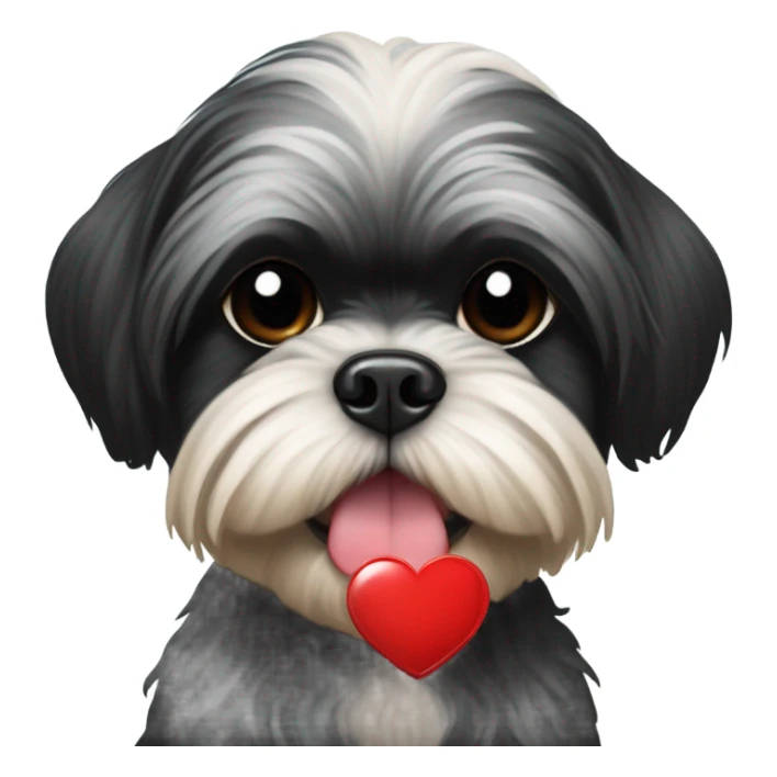 Black shih tzu with a red heart emoji sticker