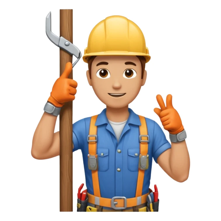 Un electricista subido en el poste de luz con todos sus implementos de seguridad haciendo like sticker