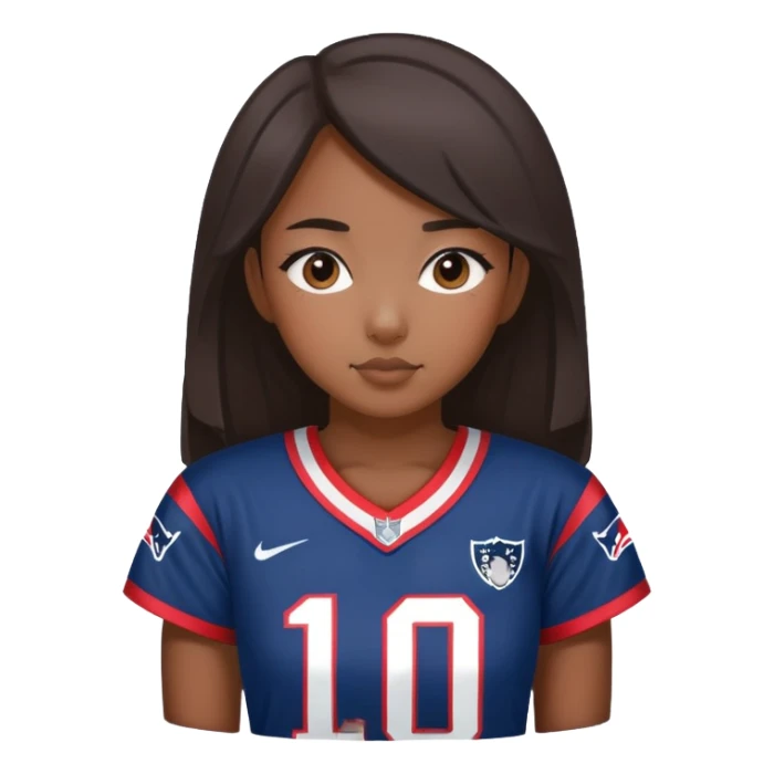 Asian girl in patriots jersey number 10 sticker