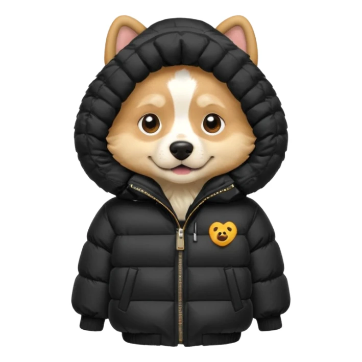  dog in oversized black puffer with hood sticker