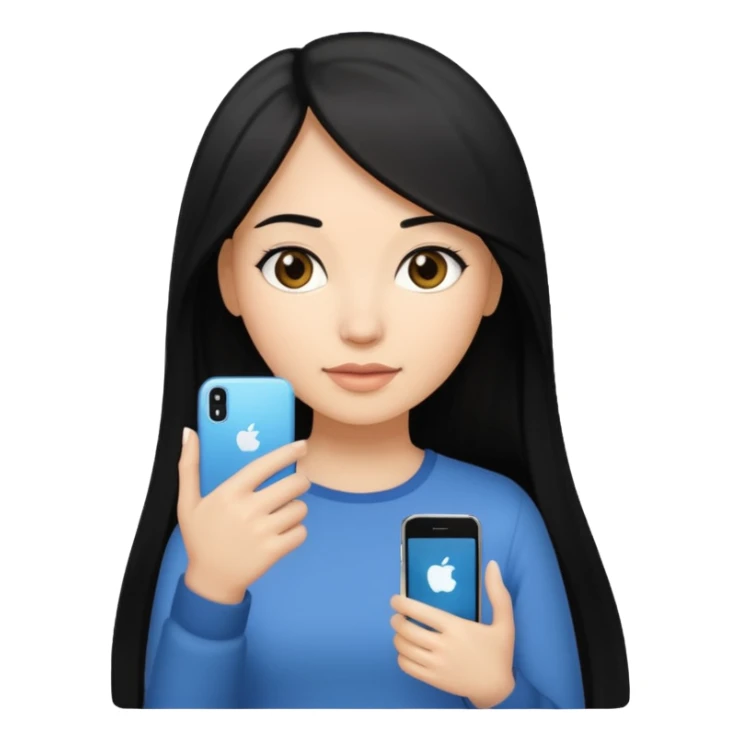 Light-skinned woman with long, straight, black hair holding an iPhone in her right hand sticker