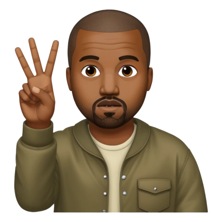 Kanye West throwing a peace sign sticker