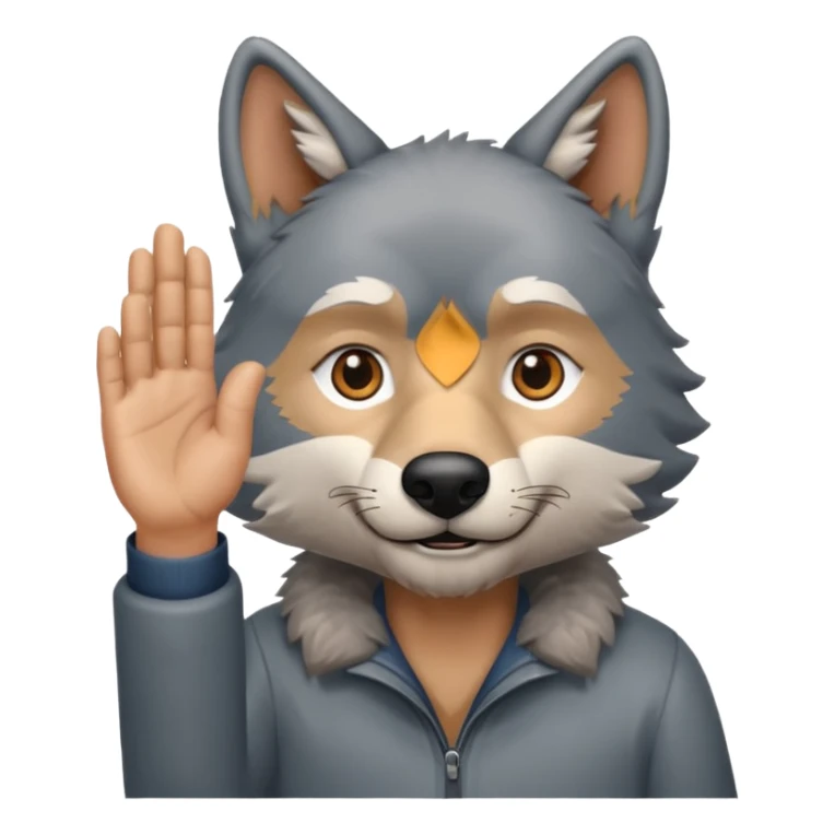  A real wolf waving his hand while he's standing but he's hand loks like a wolf's hand and looks like a grandpa sticker