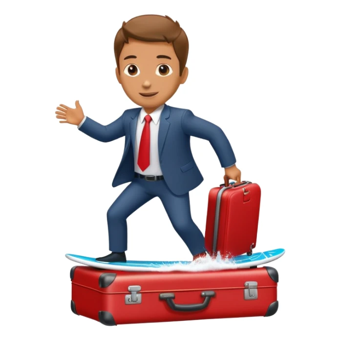 businessman surfing on a red suitcase sticker