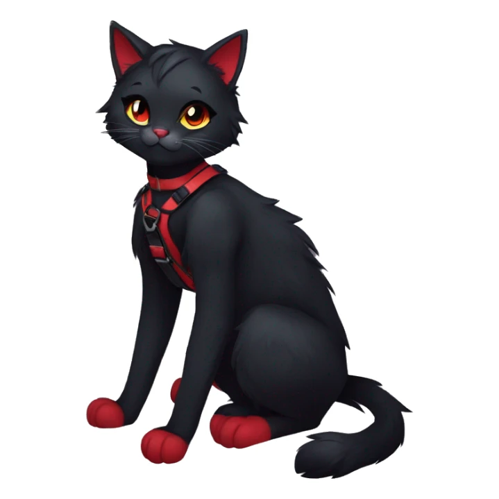 Anthro Edgy Cool Beautiful Black Cat-Fursona with Emo Hair-bangs with Red Streaks Chest Harness sticker