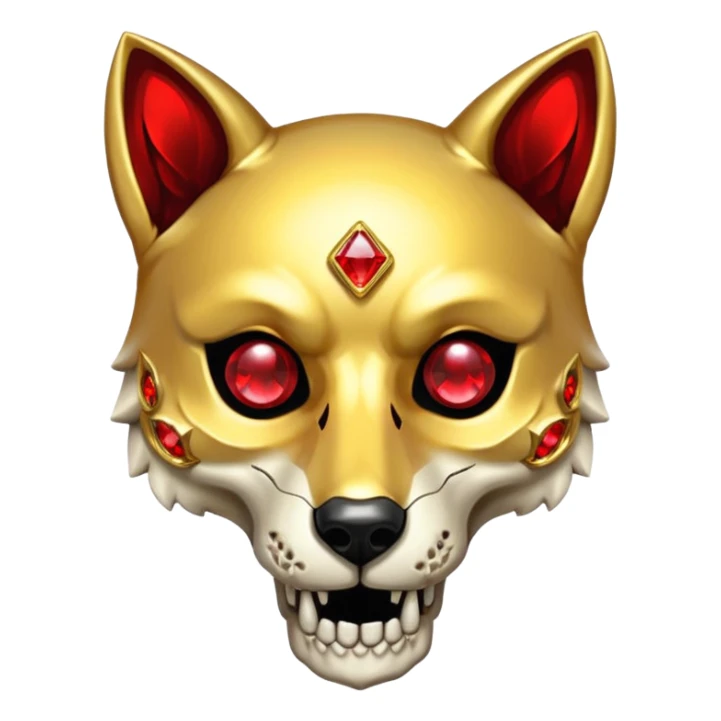Shiny sparkly gold hollow wolf-skull with red gem stones sticker