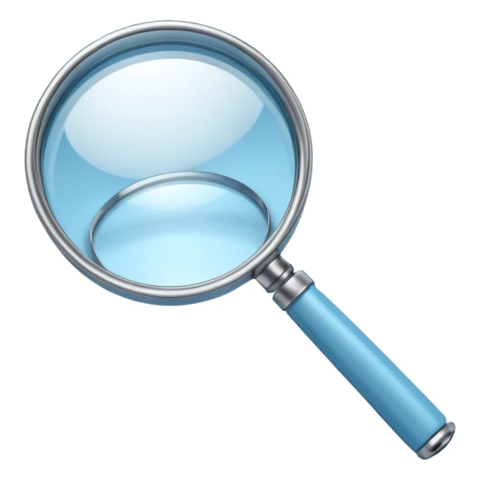 3D render of Magnifying Glass, forensic investigation aesthetic, sterile clinical lighting, cool blue undertones, sharp high-contrast details, professional clean look. sticker