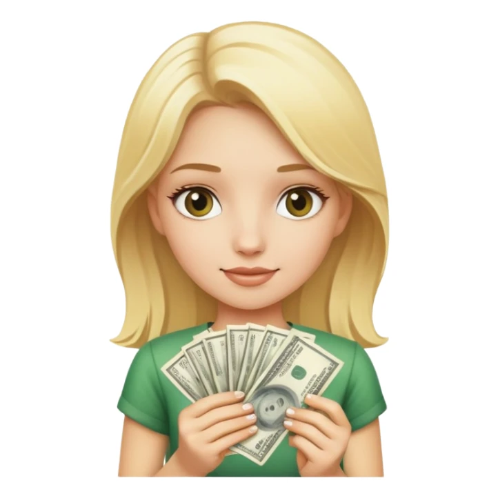 blonde girl holding money sticker