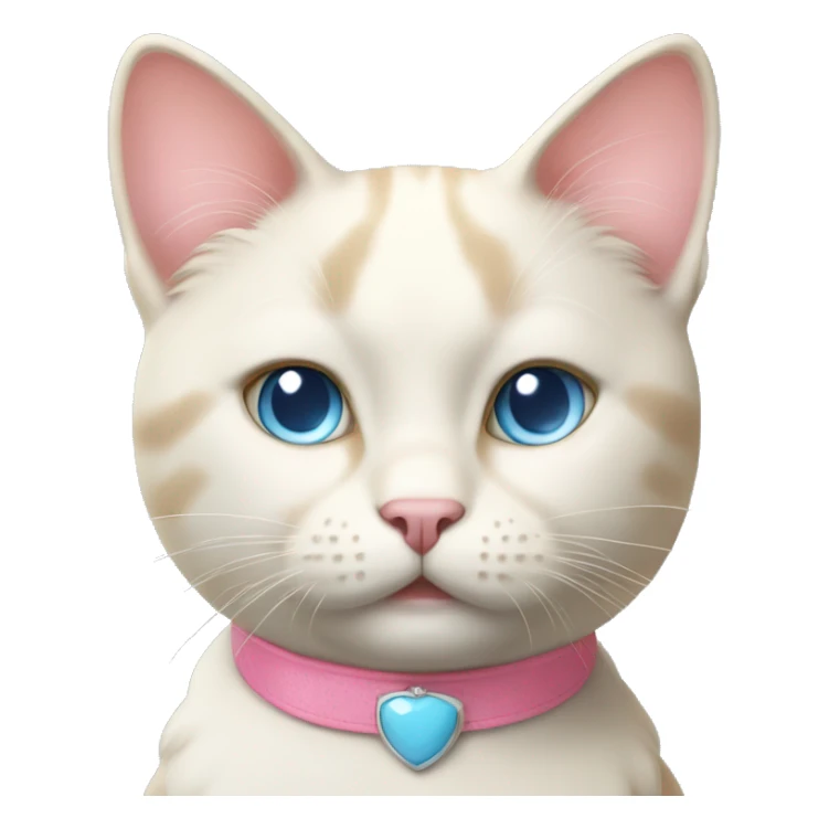cream cat with light blue eyes and a pink collar sitting sticker