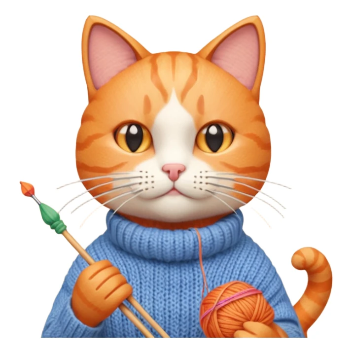 knitting cat portrait, head and shoulders only, cute cat holding knitting needles and yarn, cozy expression, warm handmade vibe, 3D cartoon style, mobile game icon style, clean background, no text, no watermark
 sticker