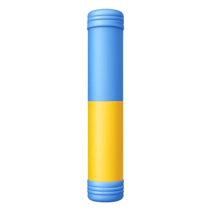 Blue foam tube with yellow ends on both end, not hollow, front view sticker