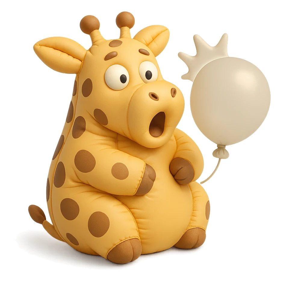 giraffe popping balloon in surprise expression, cushion style sticker
