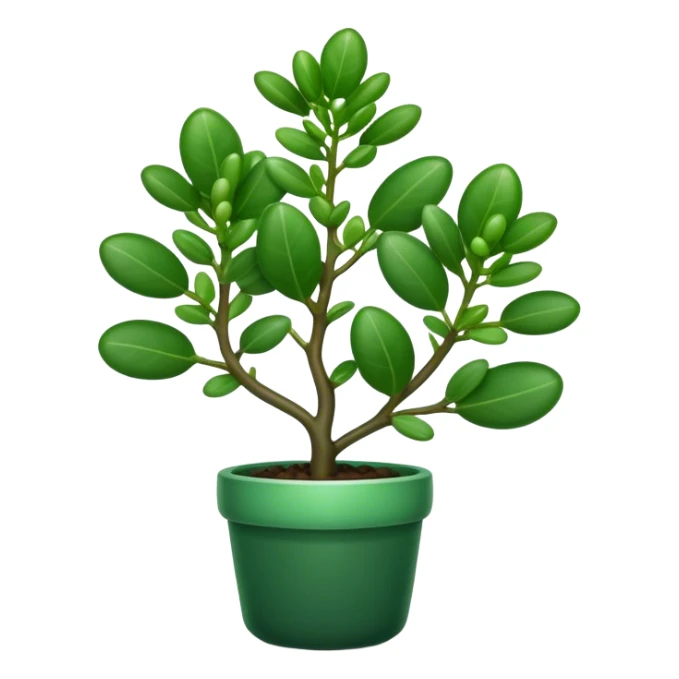 Cinematic Realistic Jade Plant Emoji, Thick and glossy, with dark green, round leaves that shine under the light. The sturdy stems and vibrant foliage give a sense of prosperity and tranquility. Soft glowing outline, capturing the essence of good luck, growth, and natural elegance in a flourishing jade plant! sticker