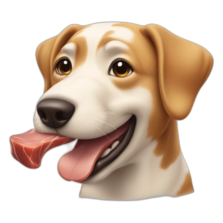 happy dog putting eating a big piece of meat sticker