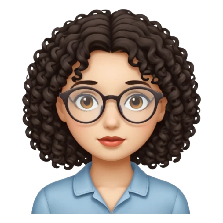 Menina de cabelo cacheado, escuro, ela é branca e usa um óculos delicado sticker