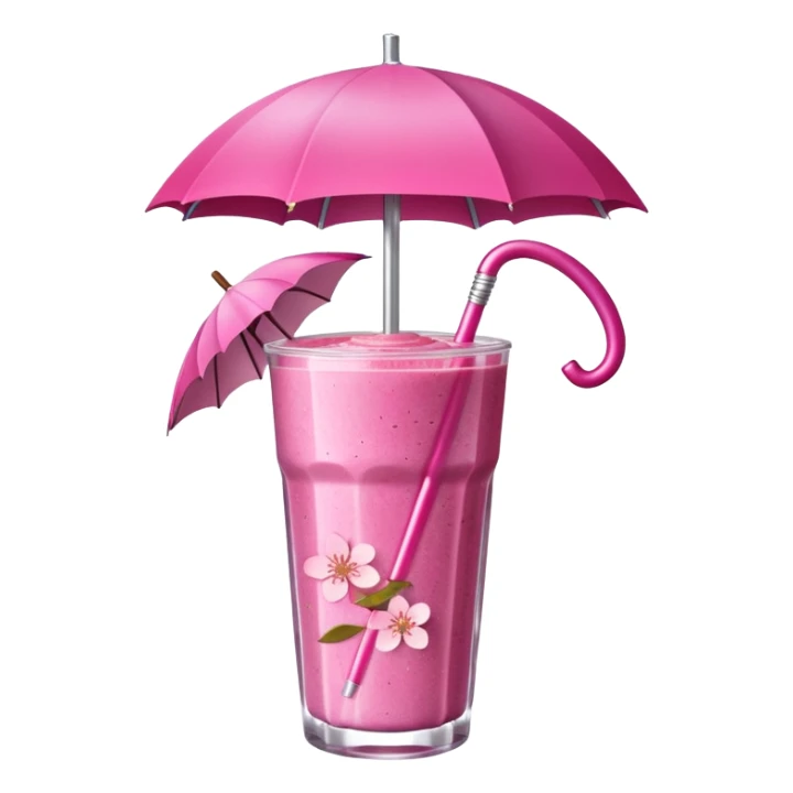 Hot pink smoothie with glitter, cherry blossom, and straw with umbrella sticker