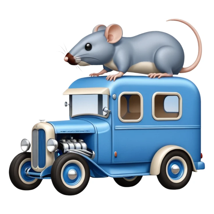 A rat rod 1934 hot rod caravan pulling a large matching trailer, blue and pearl  sticker