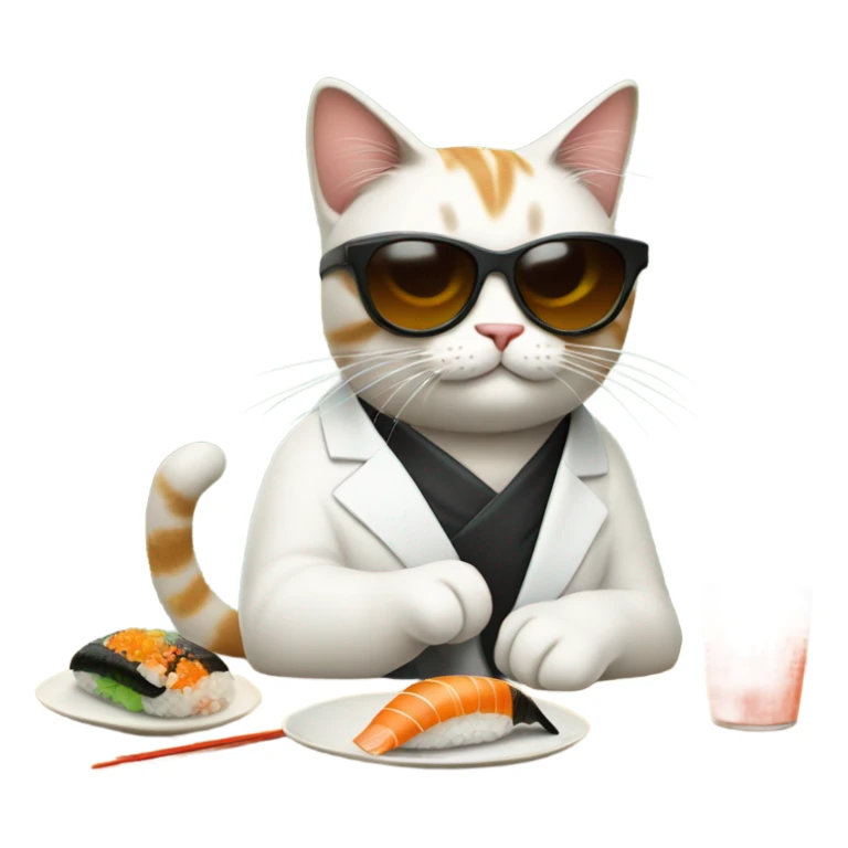 cat wearing sunglasses eating sushi sticker